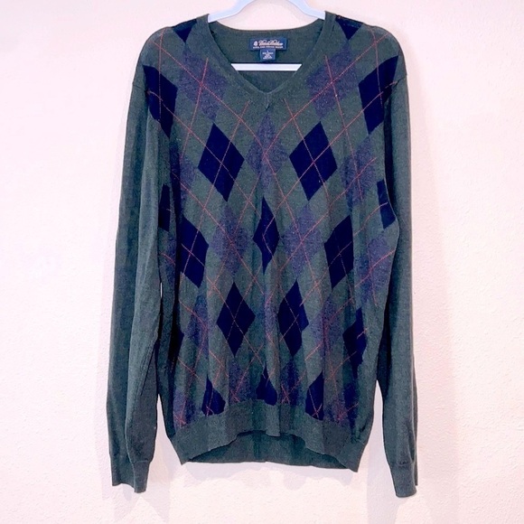 Mens BROOKS BROTHERS Italian merino Wool argyle sweater top size Large - Picture 1 of 4